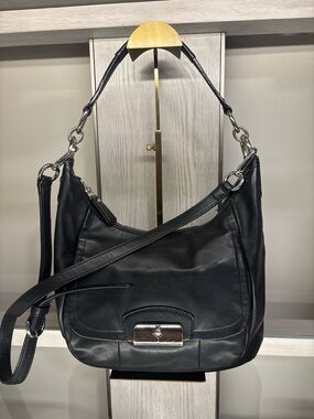 Coach Black Leather Shoulder Bag with Silver Hardware